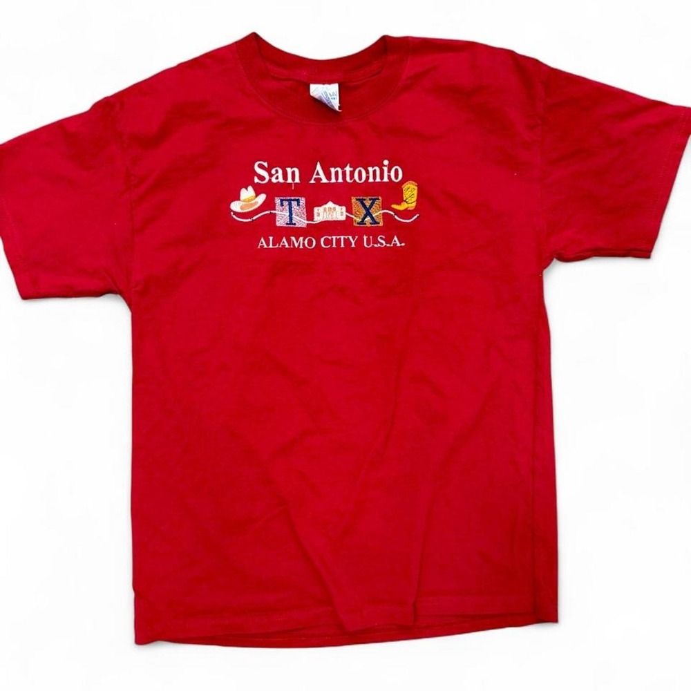 Vintage Y2K San Antonio Texas Embroidered T Shirt Red Gildan size XL early 2000